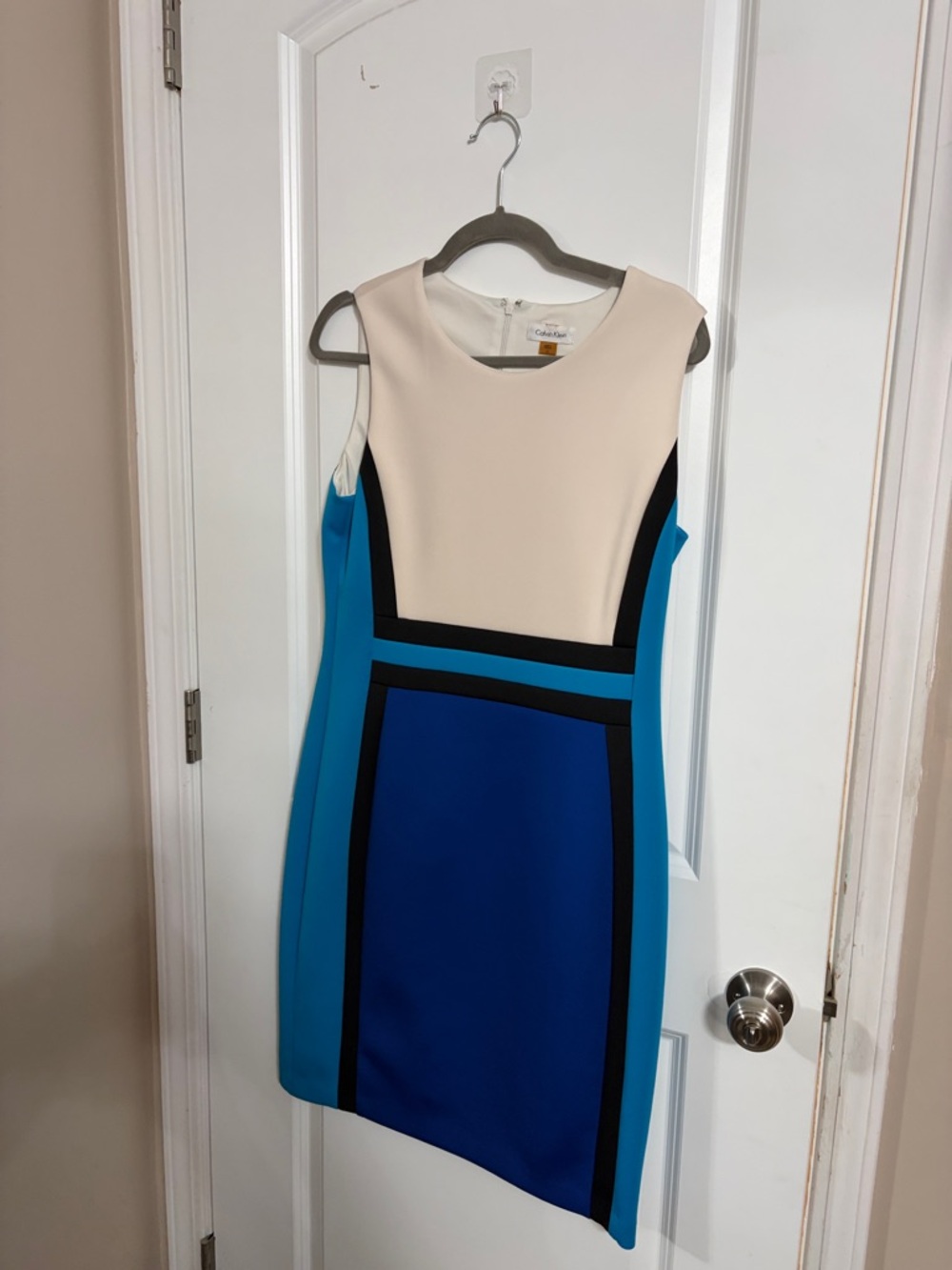 Calvin Klein Colorblock Mini Dress in Cream, Cyan and Royal Blue